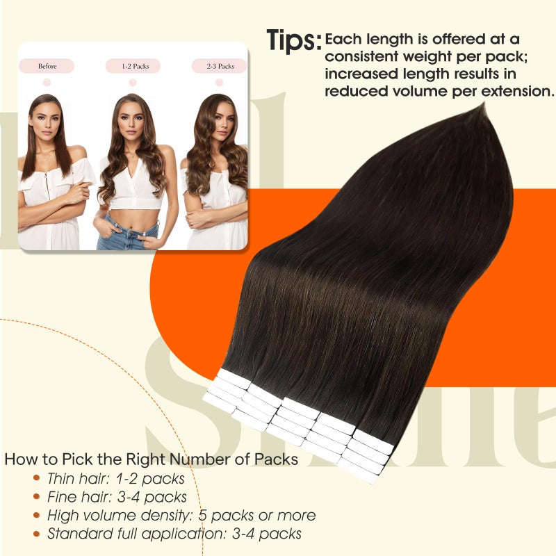 Full Shine Tape in Hair Extensions Human Hair Darkest Brown 24 Inch Seamless Tape in Extensions Brazilian Remy Hair Skin Weft Hair 20 Pieces 50 Grams Color 2 Glue Human Hair Extensions for Wedding - Image 4